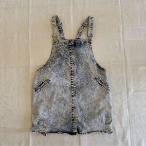 Miss California Acid Wash Denim Overall Mini Dress‎ Button Front 90s 1XL